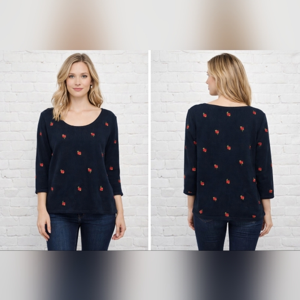 sydney easton black rose embroidered knit top xl floral minimalist vintage xl